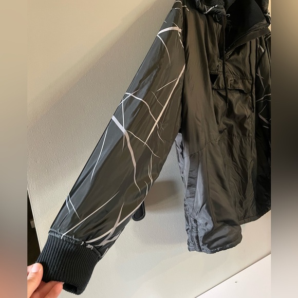 Black Geometric Men's Fleece lined pullover windbreaker 2XL - Picture 5 of 11